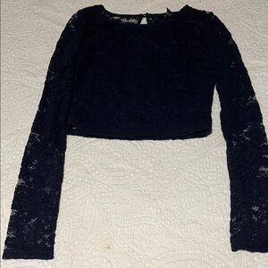 Elegant  navy Lace Long Sleeve Top